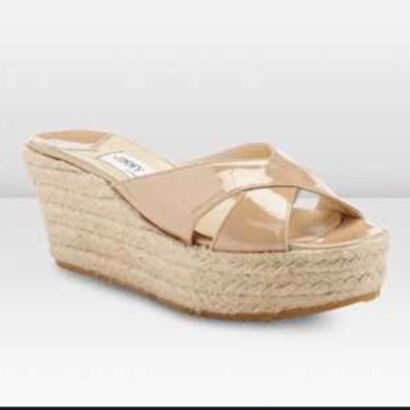 Jimmy Choo Nude Patent leather Paisley Wedge - 37/7 - Picture 1 of 8